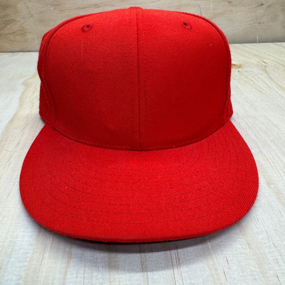 USED 7 3/8 Lids Fitted Baseball Cap Blank Hat Red Acrylic Wool